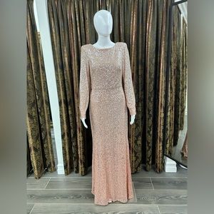Women's Long Sleeve Boat Neck Sequin Gown